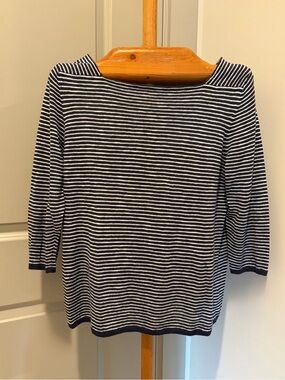Eileen Fisher NWT Organic Linen Cotton Square Neck 3/4 Sleeve Striped Top Medium